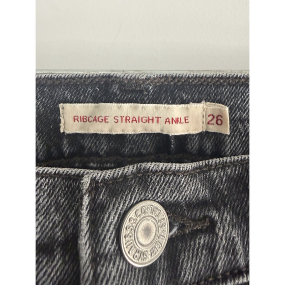 Levi’s Washed Black Ribcage Ankle Straight Leg Cropped Denim Jeans Women’s 26 - Picture 2 of 10